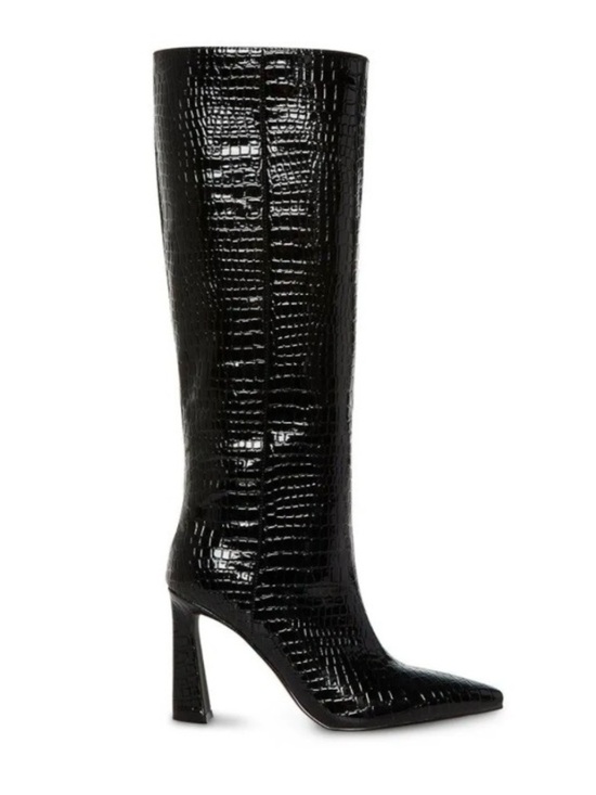 Steve Madden Shoes - Steve Madden Black Croc-Embossed Faux Leather High Heel Knee-High Boots Sz 7.5